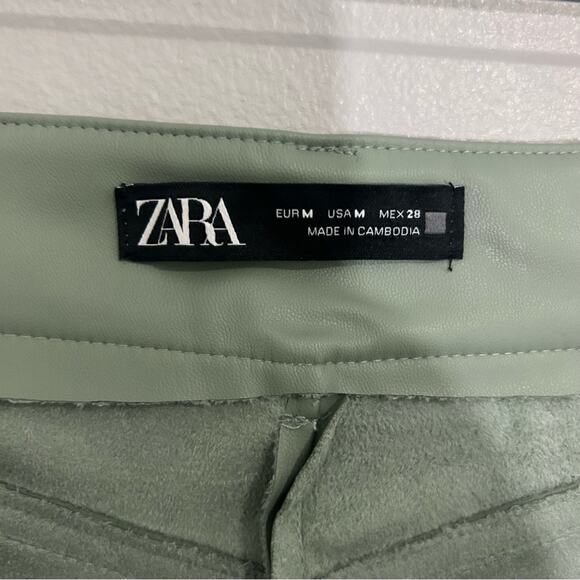 Zara Sage Green Faux Leather Wide Leg Pants Size Medium - Picture 7 of 11